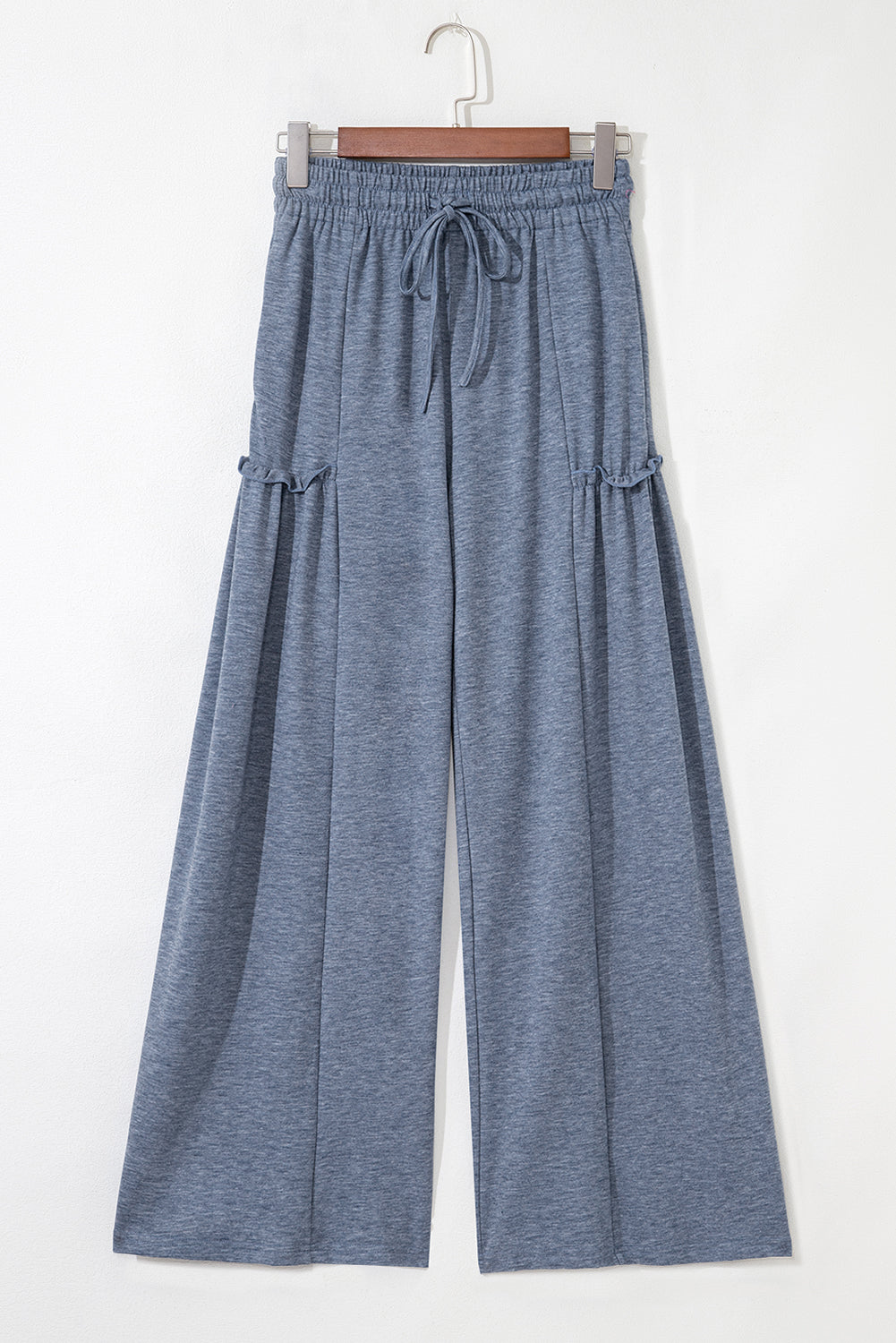 High Frilled Detail Wide Leg Drawstring Elastic Waistband Pants