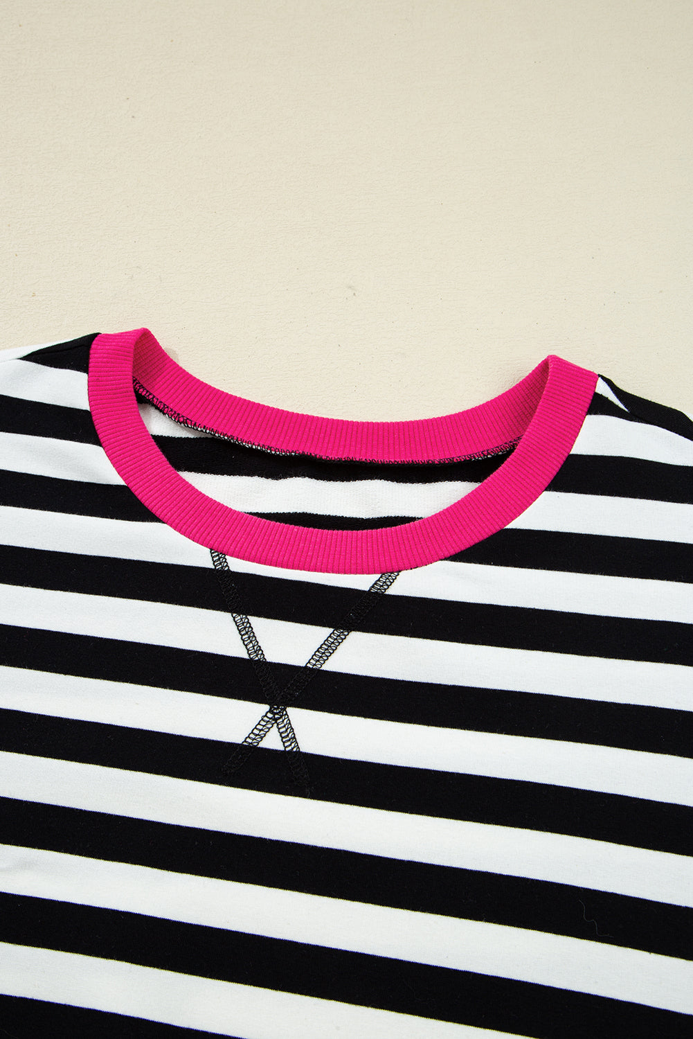 Black Stripe Contrast Edge Pullover and Shorts Plus Size Set