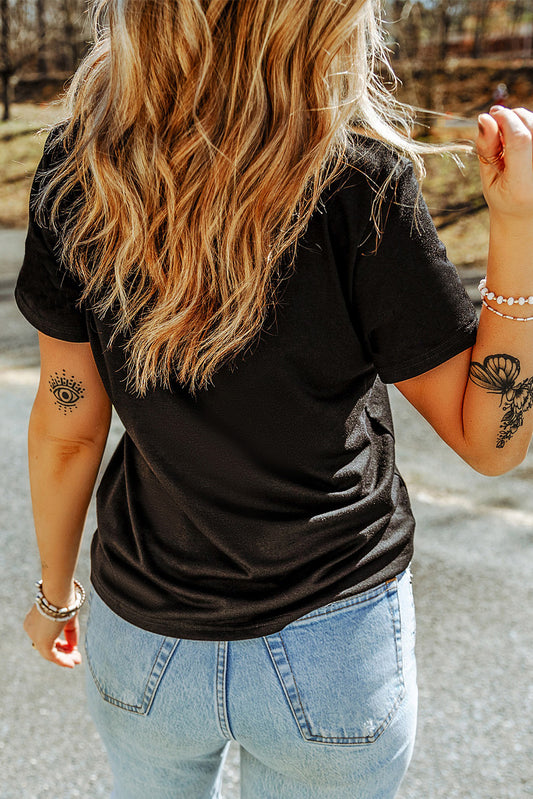 Black Football Sequin Heart Patched Graphic Tee